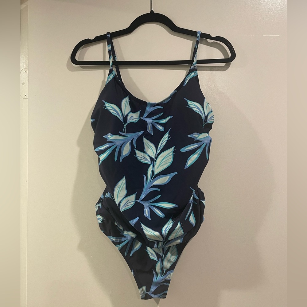 Tranquil Tropics Round Neck Shirred One-Piece Swimsuit